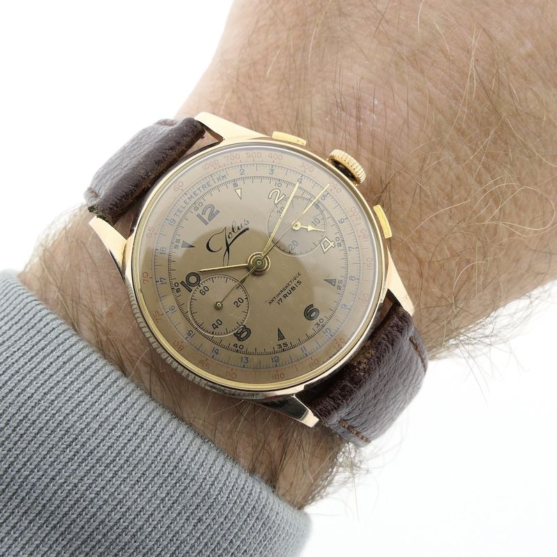 Image 13 of Jolus Autres Horlogerie; vintage 18k. gouden heren horloge met chronograaf