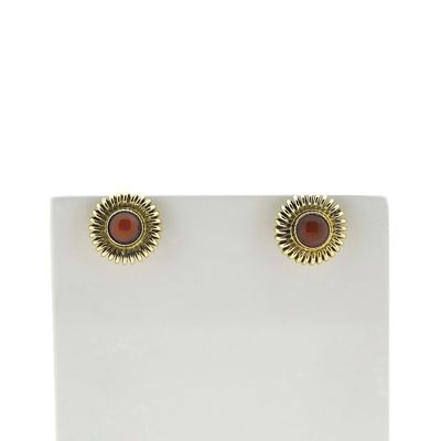Image 1 of Vintage gold stud earrings with red coral