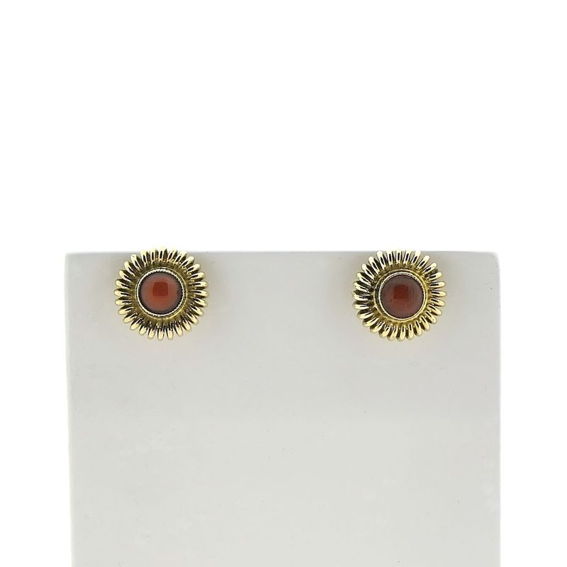 Image 1 of Vintage gold stud earrings with red coral