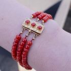 Image 10 of Antique red coral beaded bracelet with gold clasp.