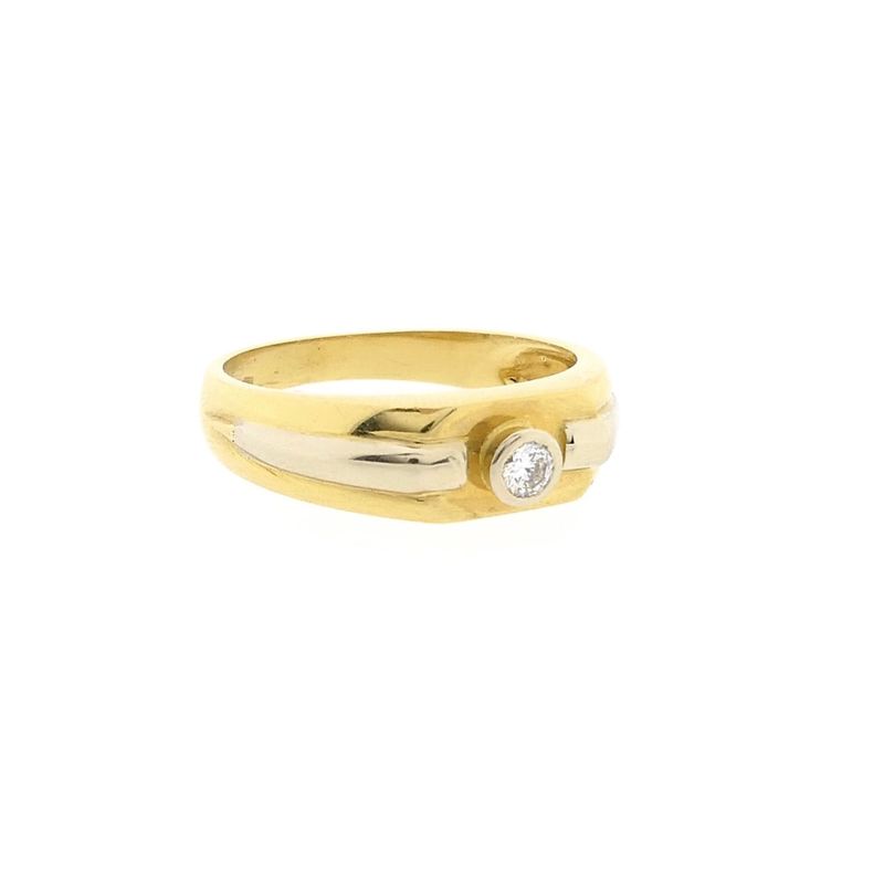 Image 4 of 18 Karat Bicolor Gold Solitaire Ring with Diamond; 0.08 ct.