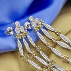 Image 8 of White gold stud earrings with yellow sapphire and diamond; 0.56 ct.