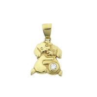 Gold pendant of two dogs with zirconia