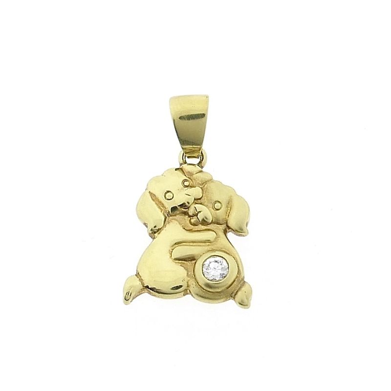 Image 1 of Gold pendant of two dogs with zirconia
