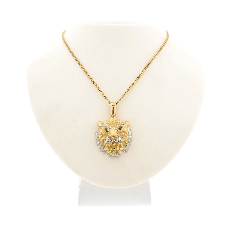 Image 4 of Two-tone gold pendant of a tiger's head with emerald