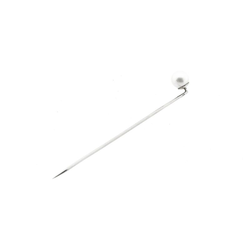 Image 8 of 18K White Gold Lapel Pin with Cultured Pearl