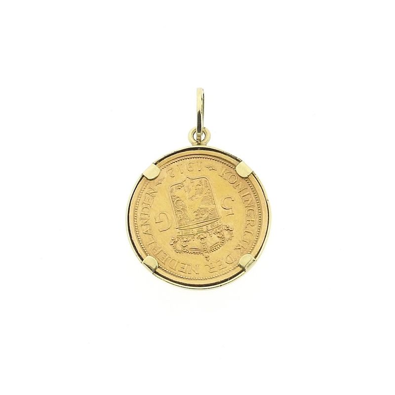 Image 6 of Gold five-guilder coin pendant; Queen Wilhelmina 1912