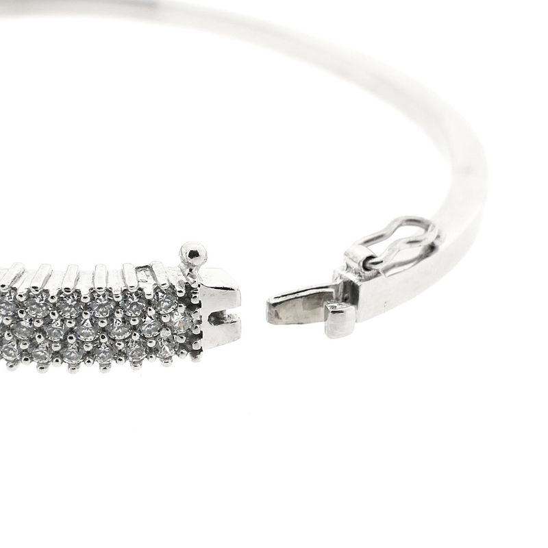 Image 6 of White gold bangle with a cluster of zirconia; Size M/L