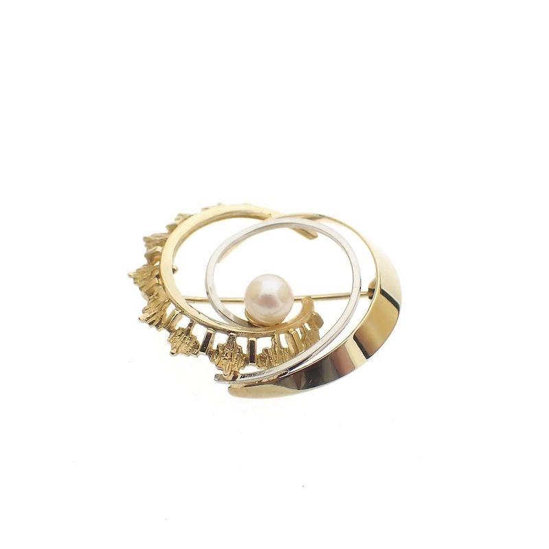 Image 3 of Two-tone gold brooch with pearl