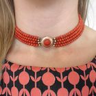Image 2 of Blood coral bead necklace with gold clasp; Antique | 34 cm