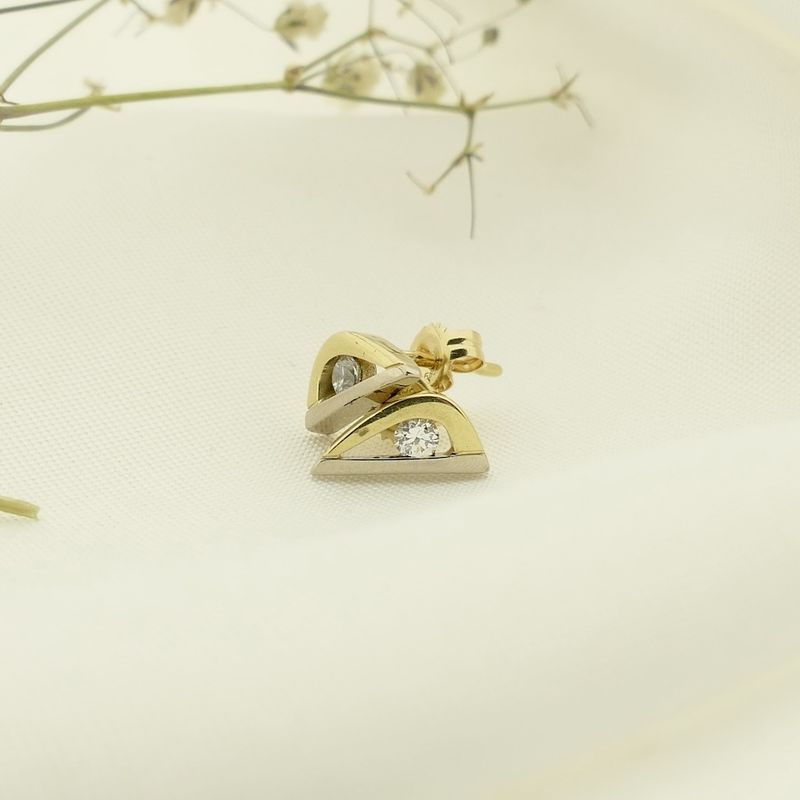 Image 2 of Bicolor gold stud earrings with zirconia