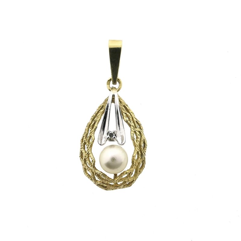 Afbeelding 1 van Bicolor gouden hanger met diamant; 0,01 ct.