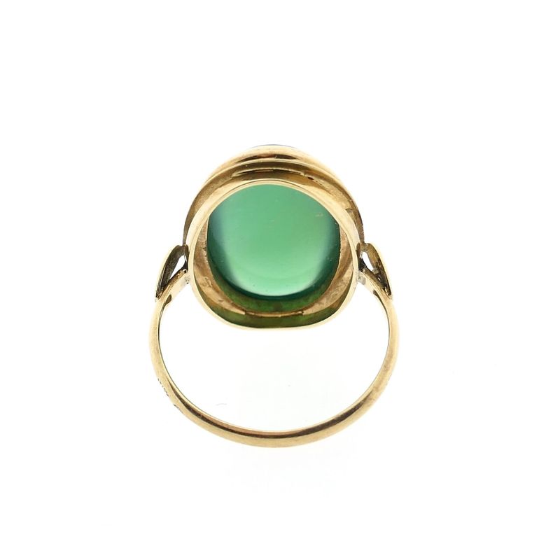 Image 4 of Gold Ring with Jade; 14 Karat; Size 17.75