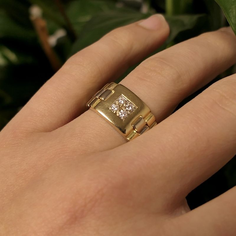 Image 8 of 18K Two-tone diamond ring; 0.12 ct. | Men's