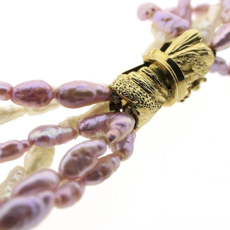 Image 5 of Pearl (baroque) necklace with gold decorative clasp | 52 cm