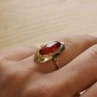 Image 6 of Gold ring set with synthetic orange/red sapphire