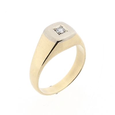 Afbeelding 1 van Bicolor gouden zegelring met diamant 0,09 ct.