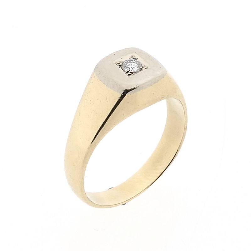 Afbeelding 1 van Bicolor gouden zegelring met diamant 0,09 ct.
