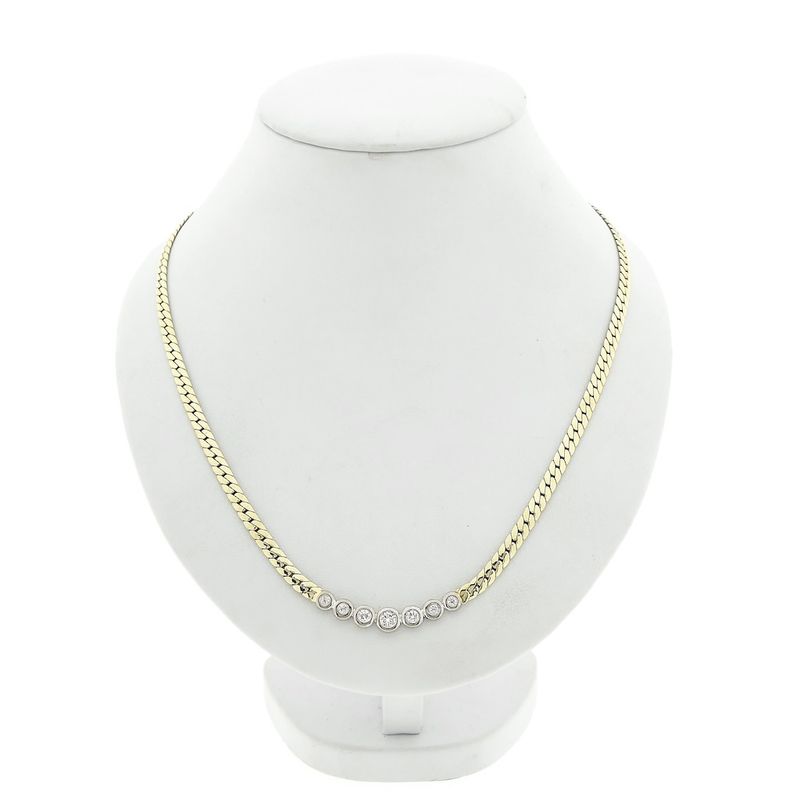 Image 1 of Gold flat gourmet link necklace with 0.50 ct diamond.
