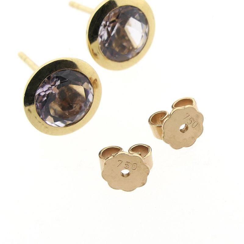 Image 6 of Gold stud earrings with lilac colored zirconia