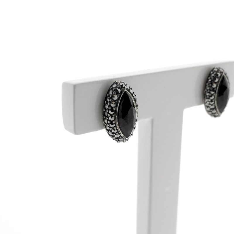 Image 3 of Silver stud earrings with marcasite and garnet
