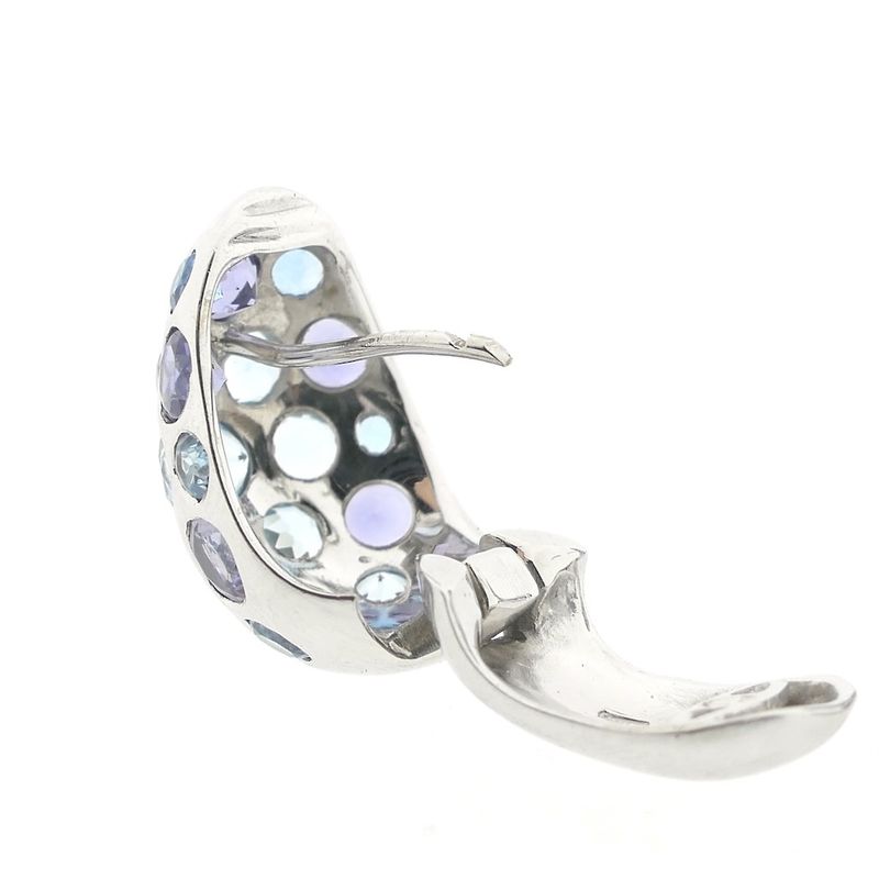 Image 7 of White gold domed stud earrings with aquamarine and amethyst