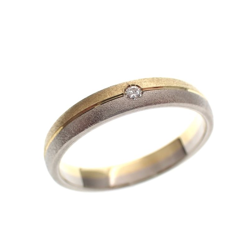 Image 1 of Matted bicolor gold ring with 0.02 ct diamond.