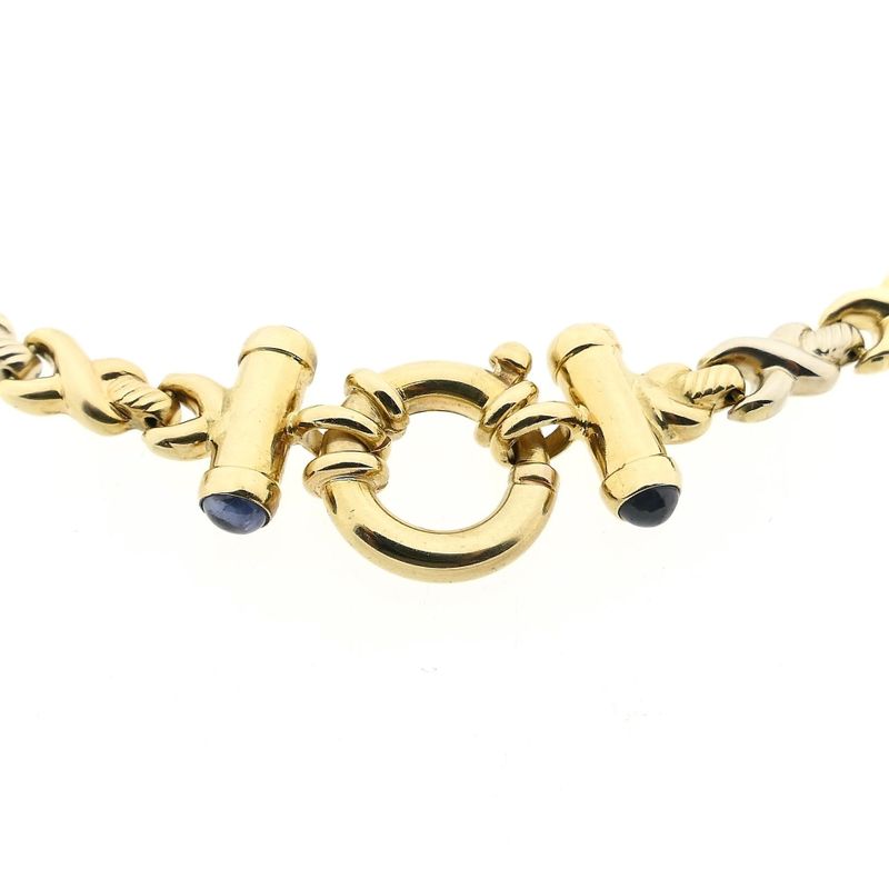 Afbeelding 5 van Bicolor gouden fantasieschakel collier met saffier | 44 cm