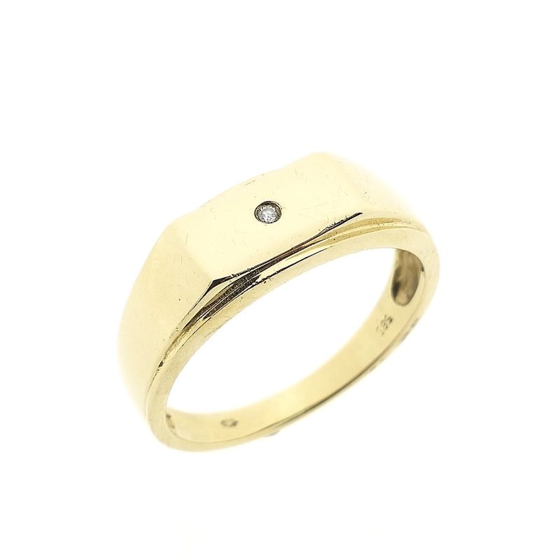 Image 1 of Gold signet ring with diamond; 0.01 ct.