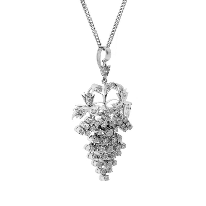 Image 6 of White gold pendant of a bunch of grapes with diamonds; Approx. 1.42 ct.