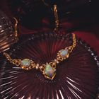Image 2 of 18-karat gold necklace with a fixed pendant; Opal and diamond 0.46 ct. | 43 cm