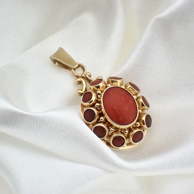 Image 2 of Vintage gold entourage pendant with red coral