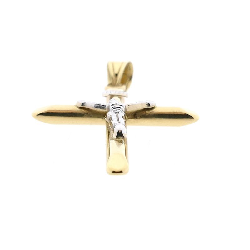 Afbeelding 8 van Bicolor gouden hanger van een kruis met corpus | INRI