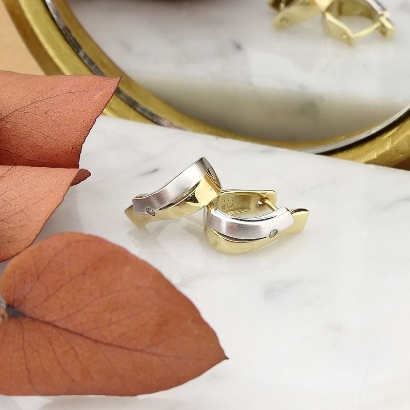 Image 2 of Two-tone gold earrings with diamonds | 0.04 ct.