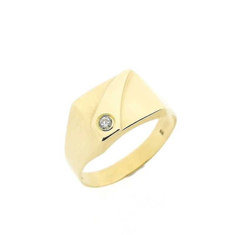 Image 1 of Gold signet ring with diamond; 0.07 ct.