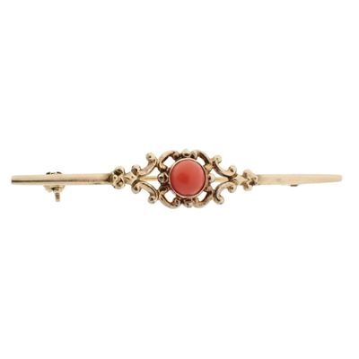 Image 1 of Vintage gold brooch with blood coral; filigree technique