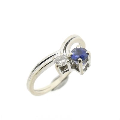 Image 1 of White gold ring with sapphire and diamond | 0.07 ct.