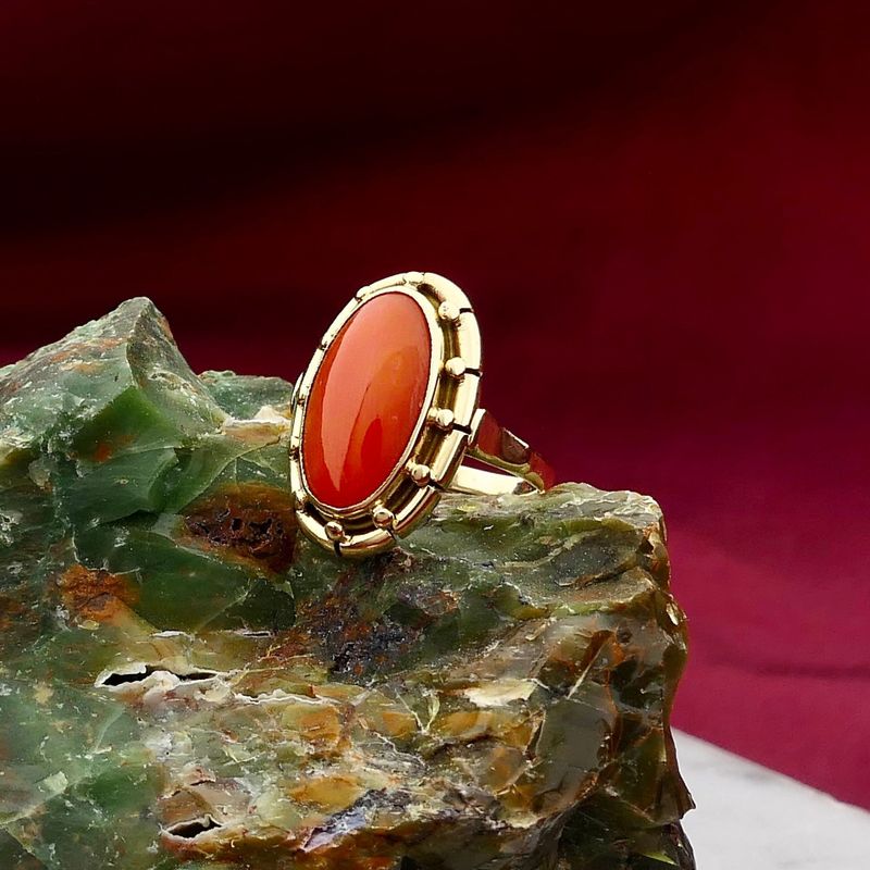Image 2 of Vintage Gold Ring with Blood Coral