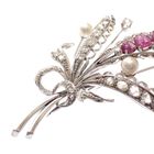 Image 3 of White gold floral brooch set with spinel, pearl and diamond 0.57 ct.