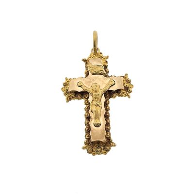 Image 1 of Antique gold pendant of a cross with corpus; INRI