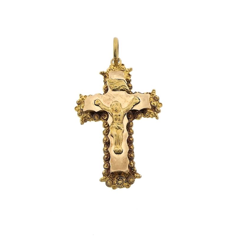 Image 1 of Antique gold pendant of a cross with corpus; INRI