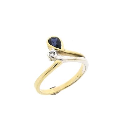 Image 1 of Two-tone gold ring with sapphire and diamond | 0.03 ct.