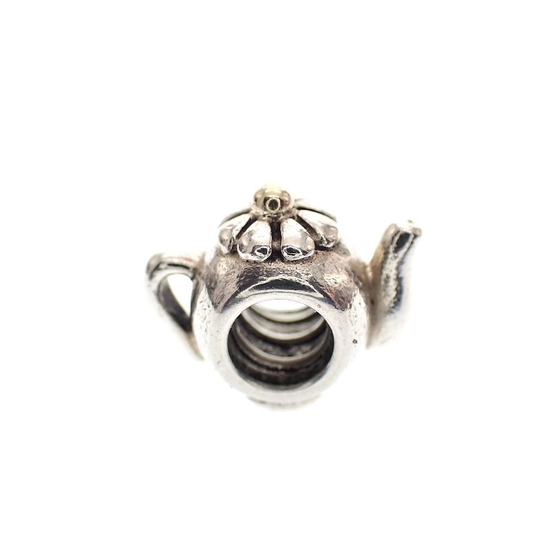 Image 4 of Pandora charm; Silver with gold; Teapot Charm