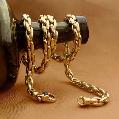Afbeelding 2 van Gouden cardano schakelketting met saffier