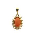 Image 1 of Gold Pendant with Blood Coral and Pearl; 14 Karat