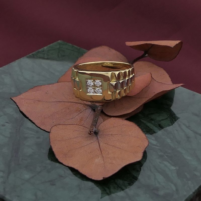 Image 9 of 18K Two-tone diamond ring; 0.12 ct. | Men's