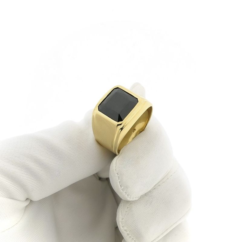 Image 10 of Gold men's signet ring with onyx; pinky ring