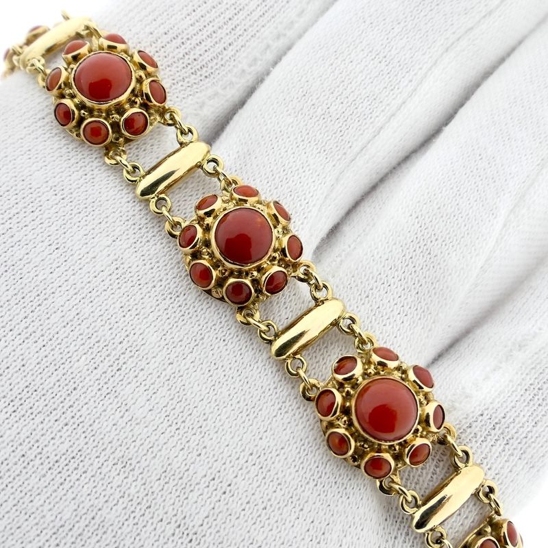 Image 11 of Gold bracelet with blood corals; Antique | 19 cm