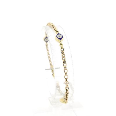 Image 1 of Two-tone gold jasseron link bracelet with Nazar (Lucky Eye); 19 cm | Midas