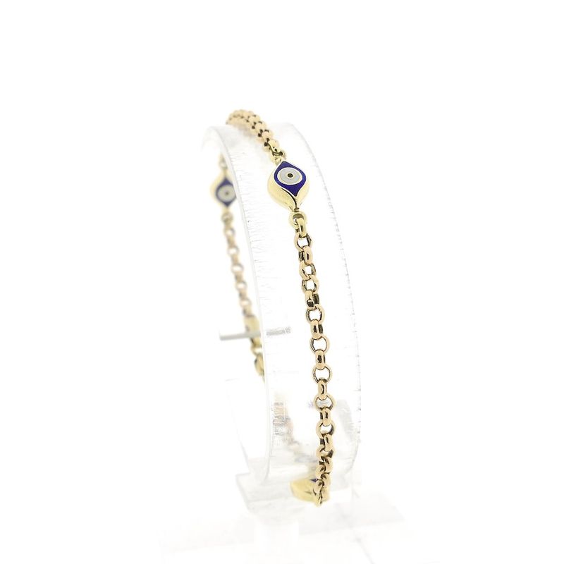Image 1 of Two-tone gold jasseron link bracelet with Nazar (Lucky Eye); 19 cm | Midas